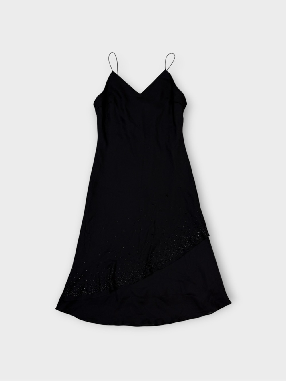 90s Vintage Veronica USA Black Rhinestone Slip Dress Spaghetti Strap Dress